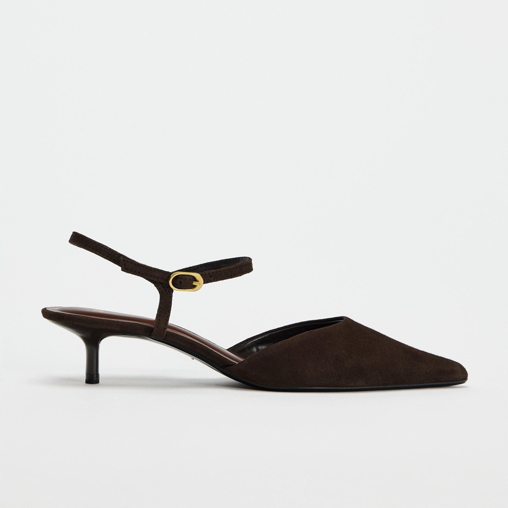 ZARA SUEDE KITTEN HEEL SLINGBACKS